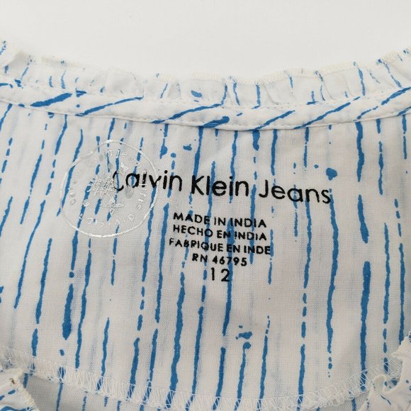 Calvin Klein Jeans Girls Short Puff Sleeve Ruffle Tunic Blouse Size 12 - Picture 7 of 9